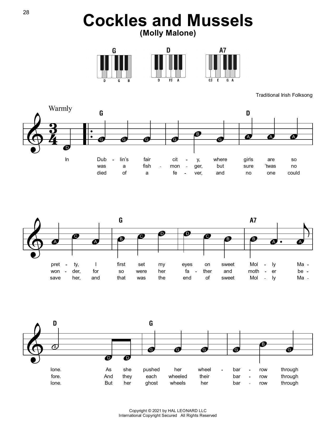 Produktgalerie: Seite 1 von 1 Cockles And Mussels (Molly Malone), Traditional Irish Folksong, Klavier