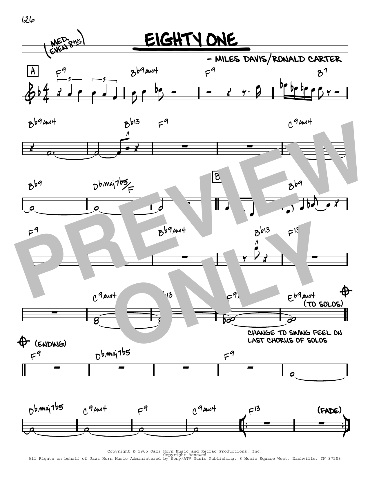 Produktbild zu:  Eighty One [Reharmonized version] (arr. Jack Grassel) - Miles Davis