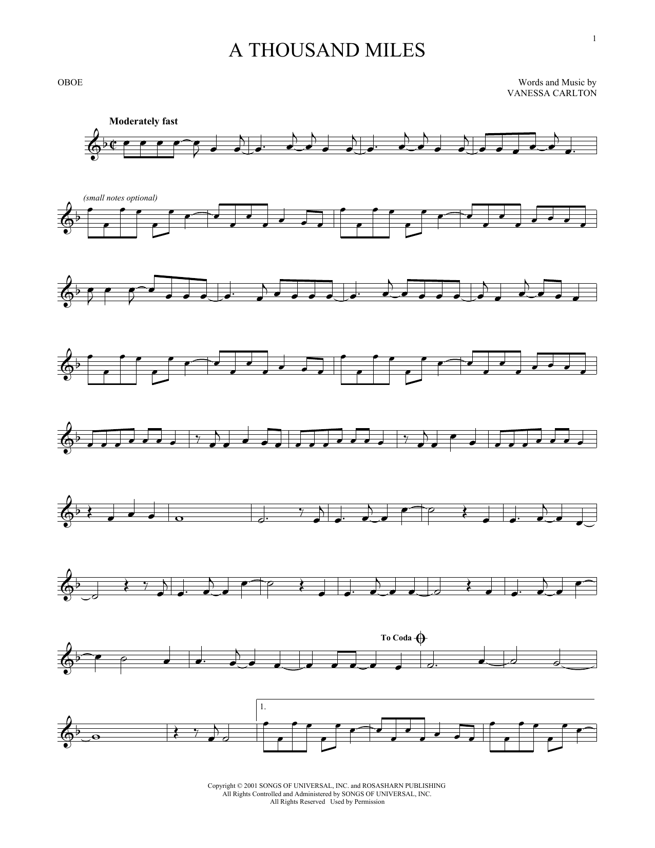 Produktgalerie: Seite 1 von 1 A Thousand Miles, Vanessa Carlton, Oboe