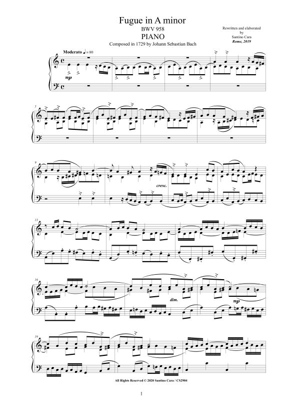 Produktbild zu: Fuge in A-Moll BWV 958Johann Sebastian Bach