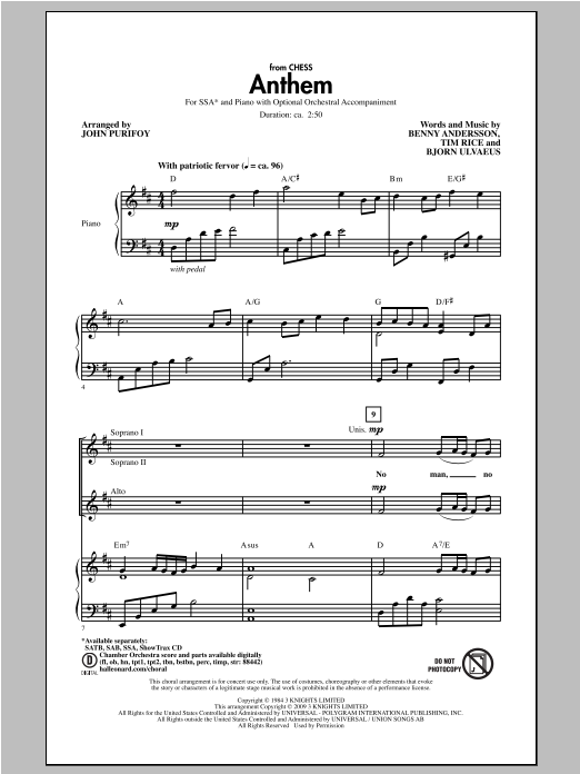 Produktgalerie: Seite 1 von 1 Anthem (from Chess), John Purifoy, Chor