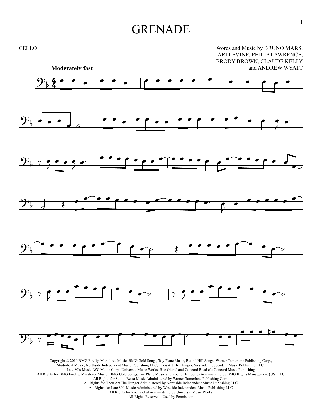 Produktgalerie: Seite 1 von 1 Grenade, Bruno Mars, Violoncello