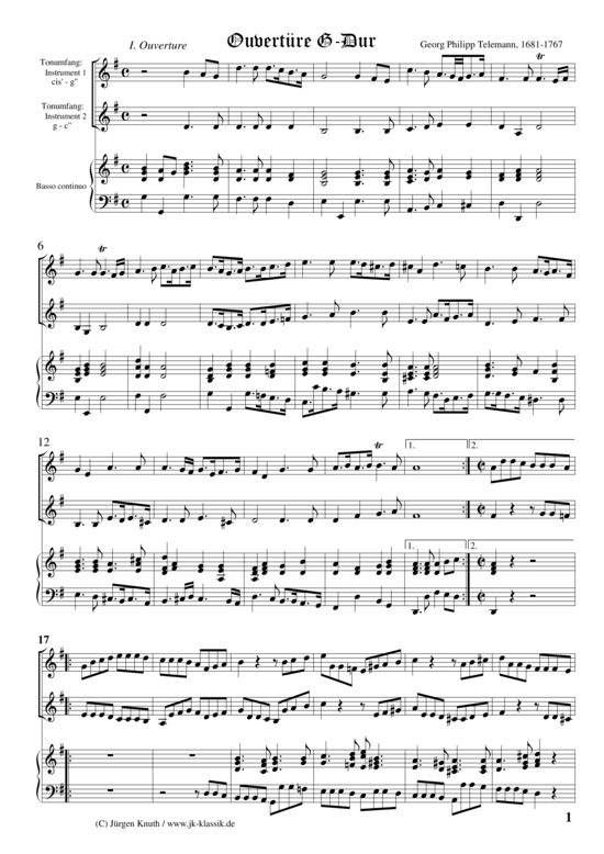 Ouvertüre G-Dur / Ouvertüre-Menuett-Gavotte-Passepied-Air-Gigue 