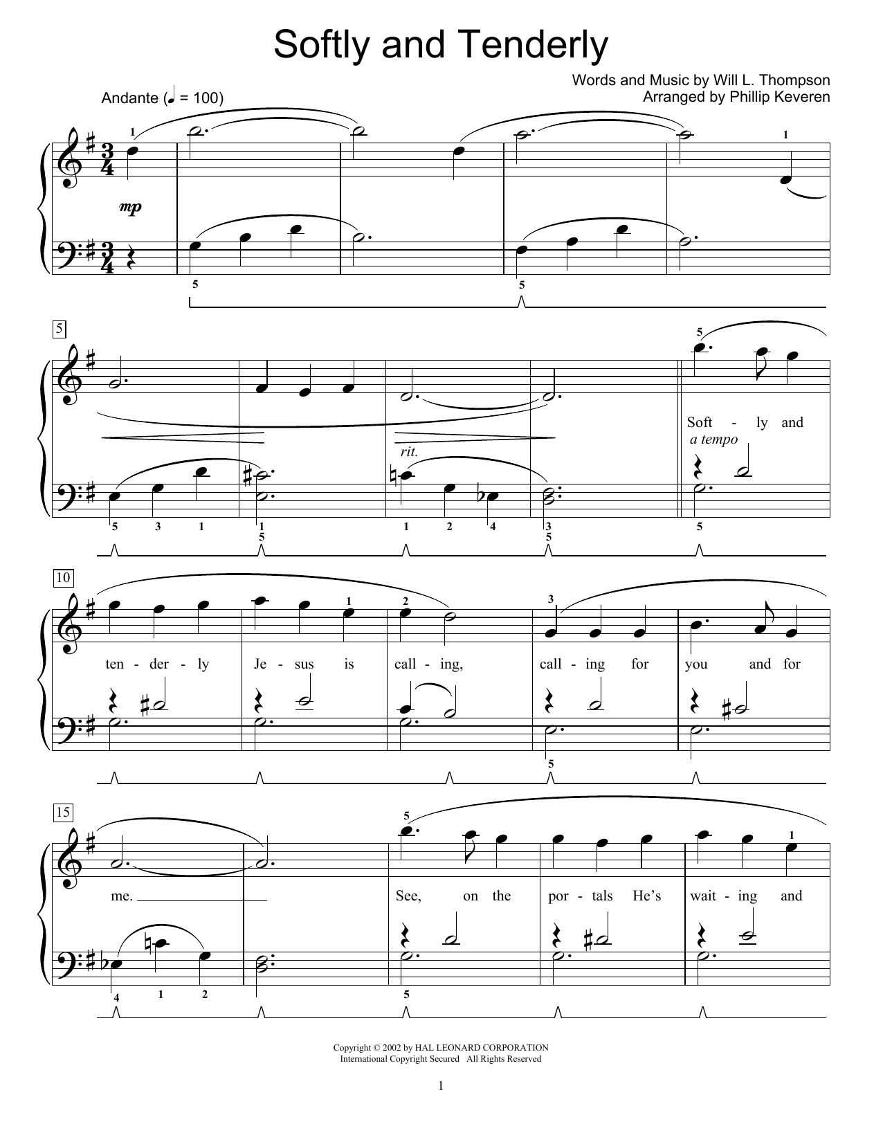 Produktbild zu: Softly And Tenderly (arr. Phillip Keveren)