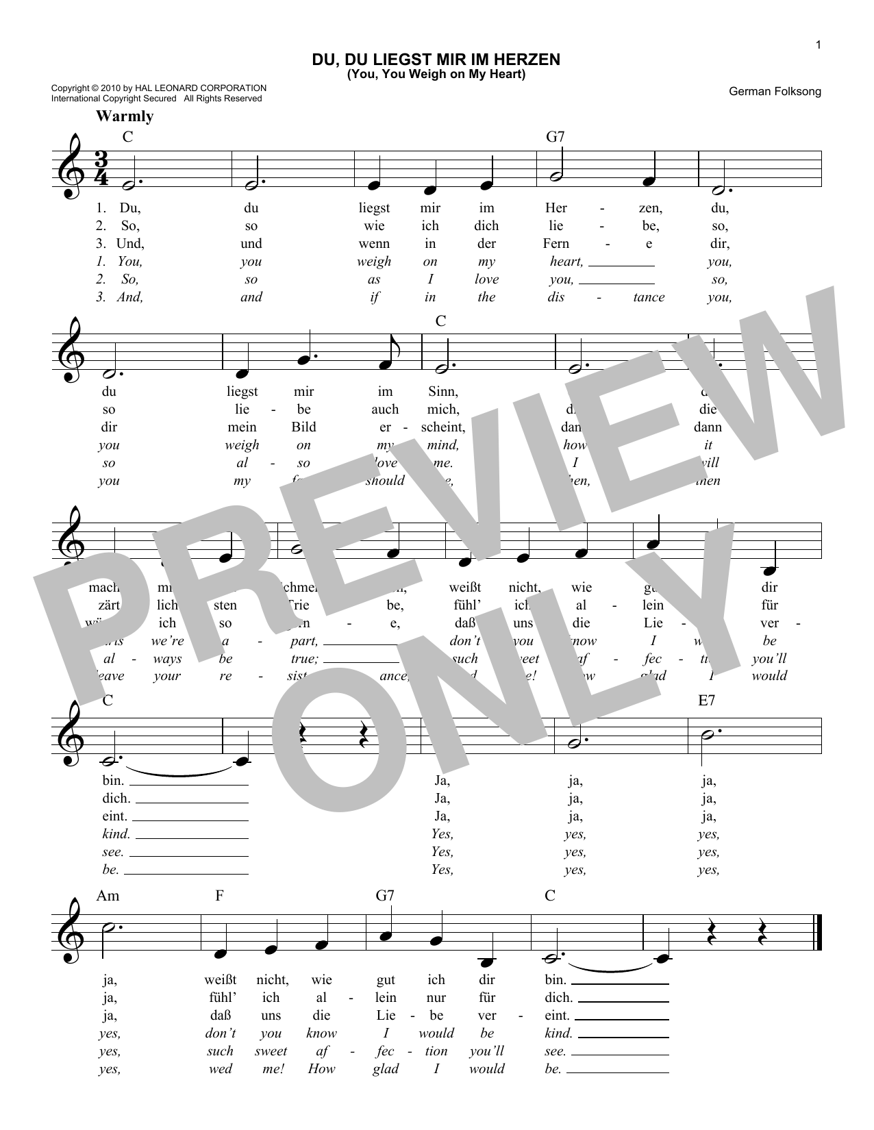 Produktgalerie: Seite 1 von 1 Du, Du Liegst Mir Im Herzen (You, You Weigh On My Heart), German Folksong