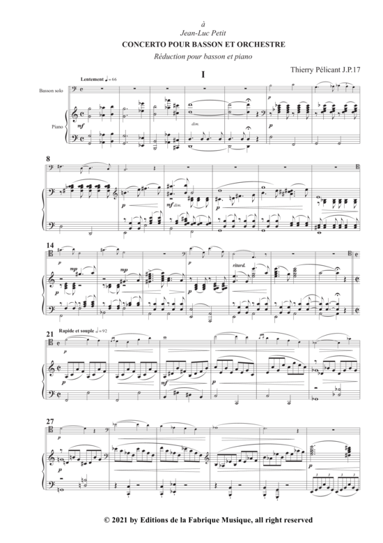 Product picture to: Concerto for Bassoon and Orchestra Thierry Pélicant