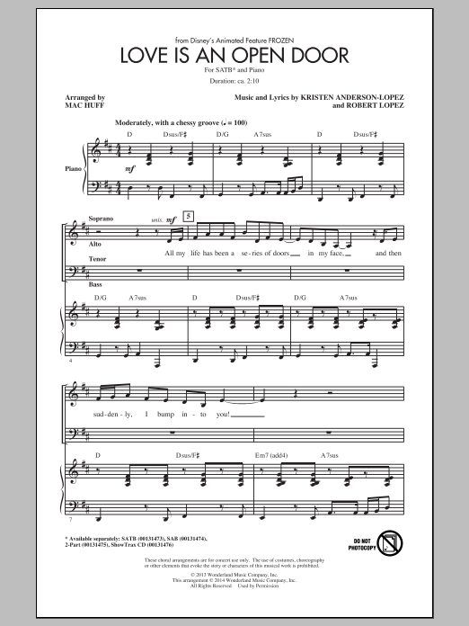 Produktbild zu: Love Is An Open Door (from Frozen) (arr. Mac Huff)