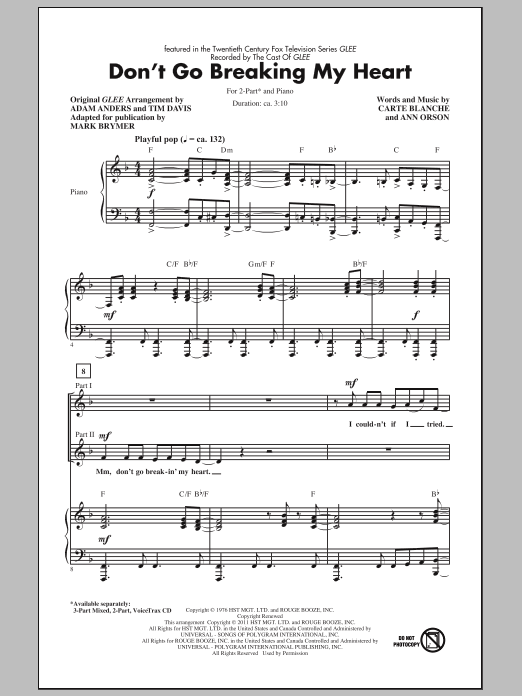 Product picture to: Don't Go Breaking My Heart (arr. Mark Brymer)