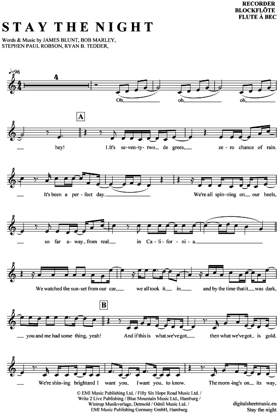 Product gallery: Page 1 of 4 Stay the night , Blunt, James, (recorder)