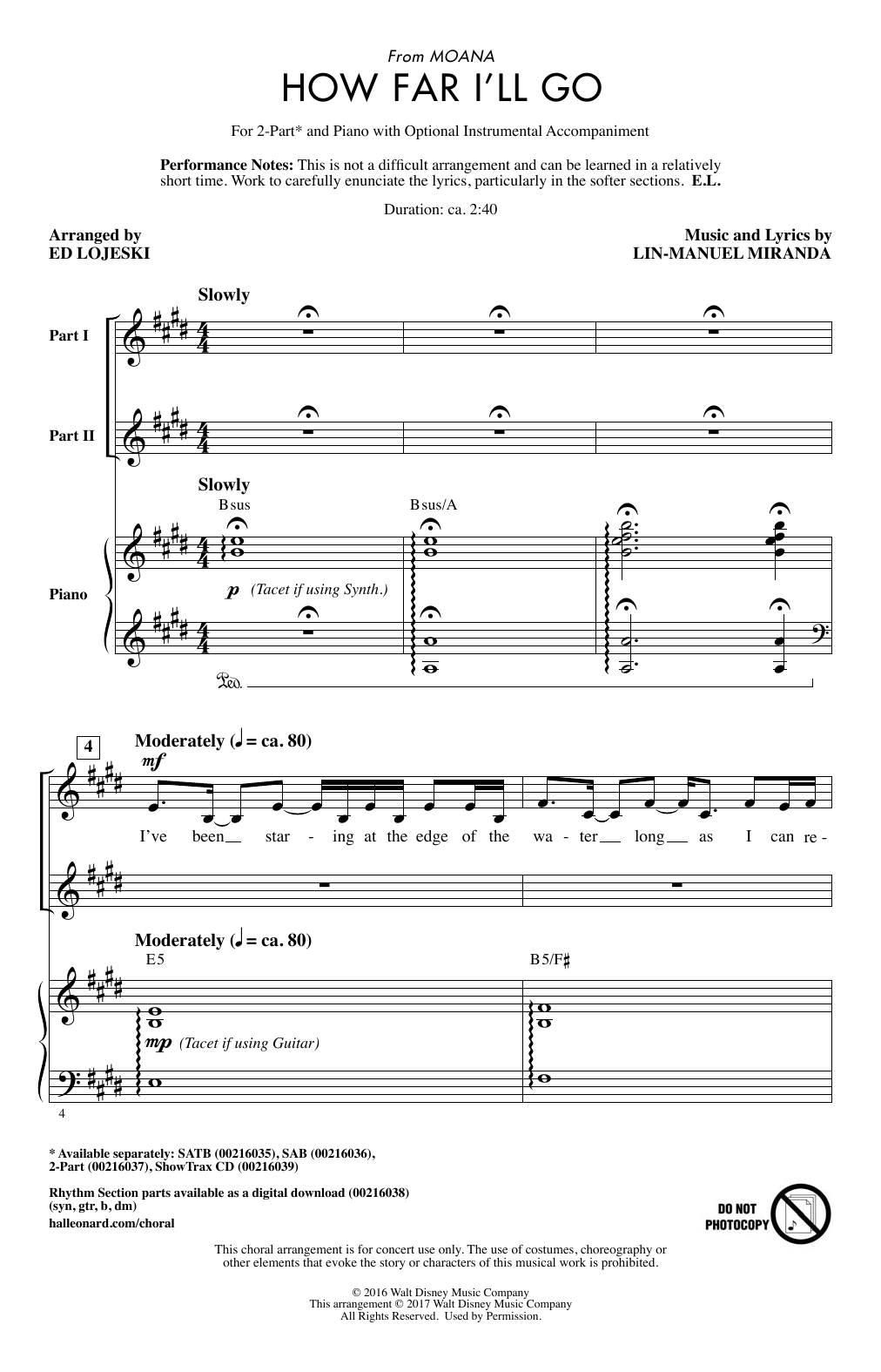 Product picture to: How Far I'll Go (from Moana) (arr. Ed Lojeski)