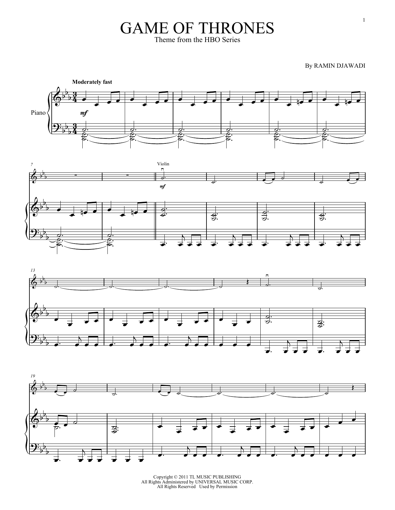 Product gallery: Page 1 of 1 Game Of Thrones - Main Title, Ramin Djawadi