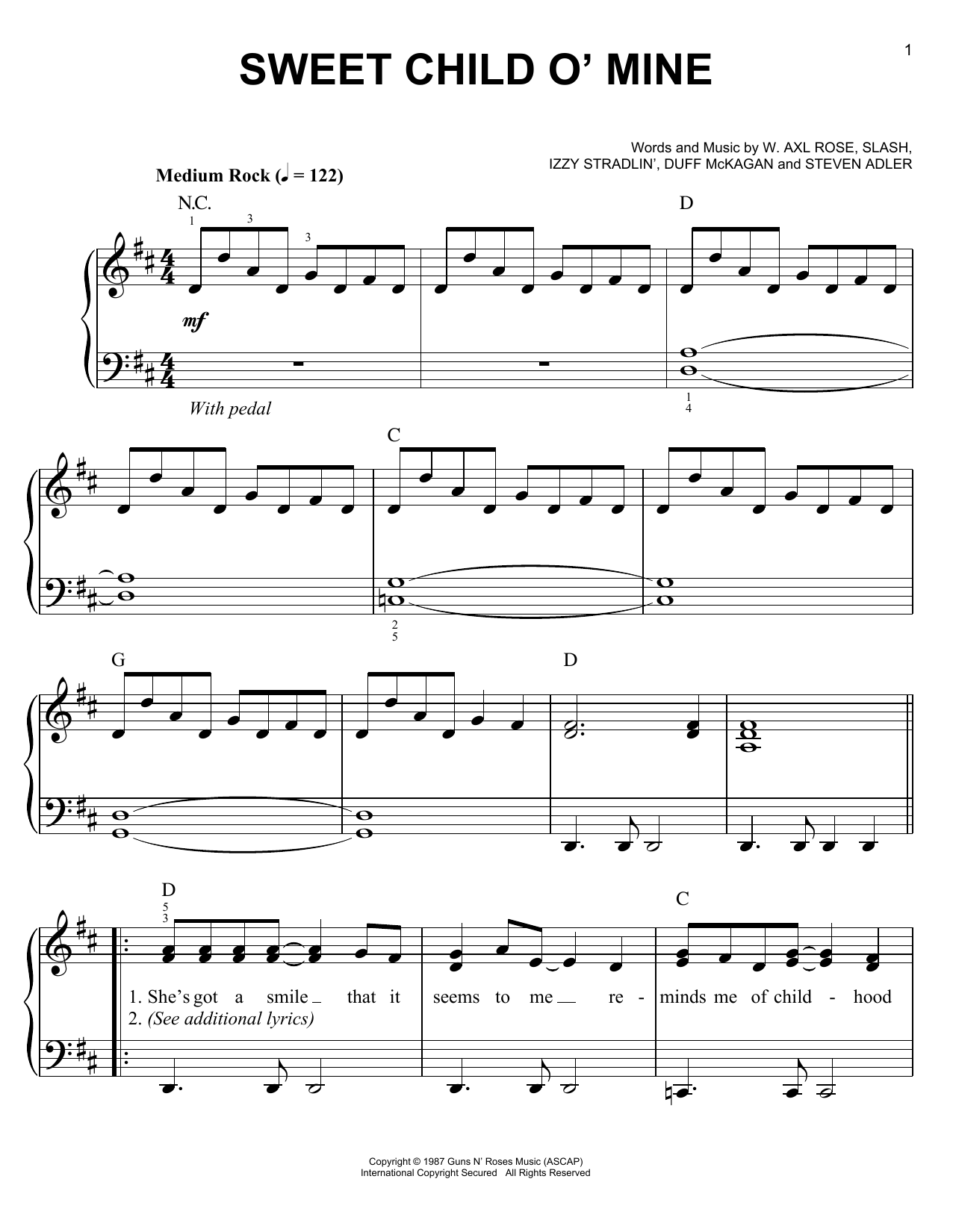Produktgalerie: Seite 1 von 1 Sweet Child O' Mine, Guns N' Roses, Klavier