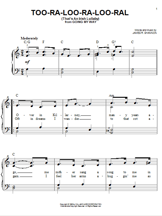 Produktgalerie: Seite 1 von 1 Too-Ra-Loo-Ra-Loo-Ral (That's An Irish Lullaby), James R. Shannon, Klavier