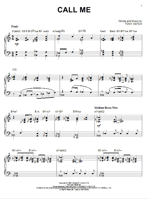 Product gallery: Page 1 of 1 Call Me [Jazz version] (arr. Brent Edstrom), Tony Hatch