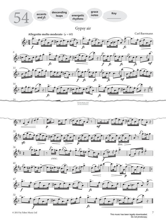 Product gallery: Page 1 of 1 Study No.54 'Gypsy Air' (from 'More Graded Studies For Clarinet Book Two'), Carl Baermann