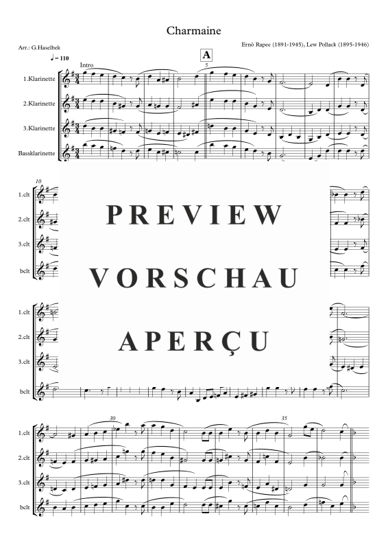 gallery: Charmaine, , Clarinet Quartet 3x Clarinet In Bb and Bass Clarinet