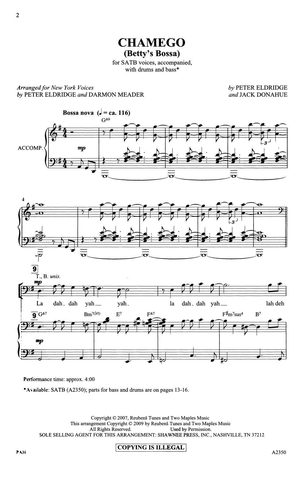 Product picture to: Chamego (Betty's Bossa) (arr. Darmon Meader and Peter Eldridge)