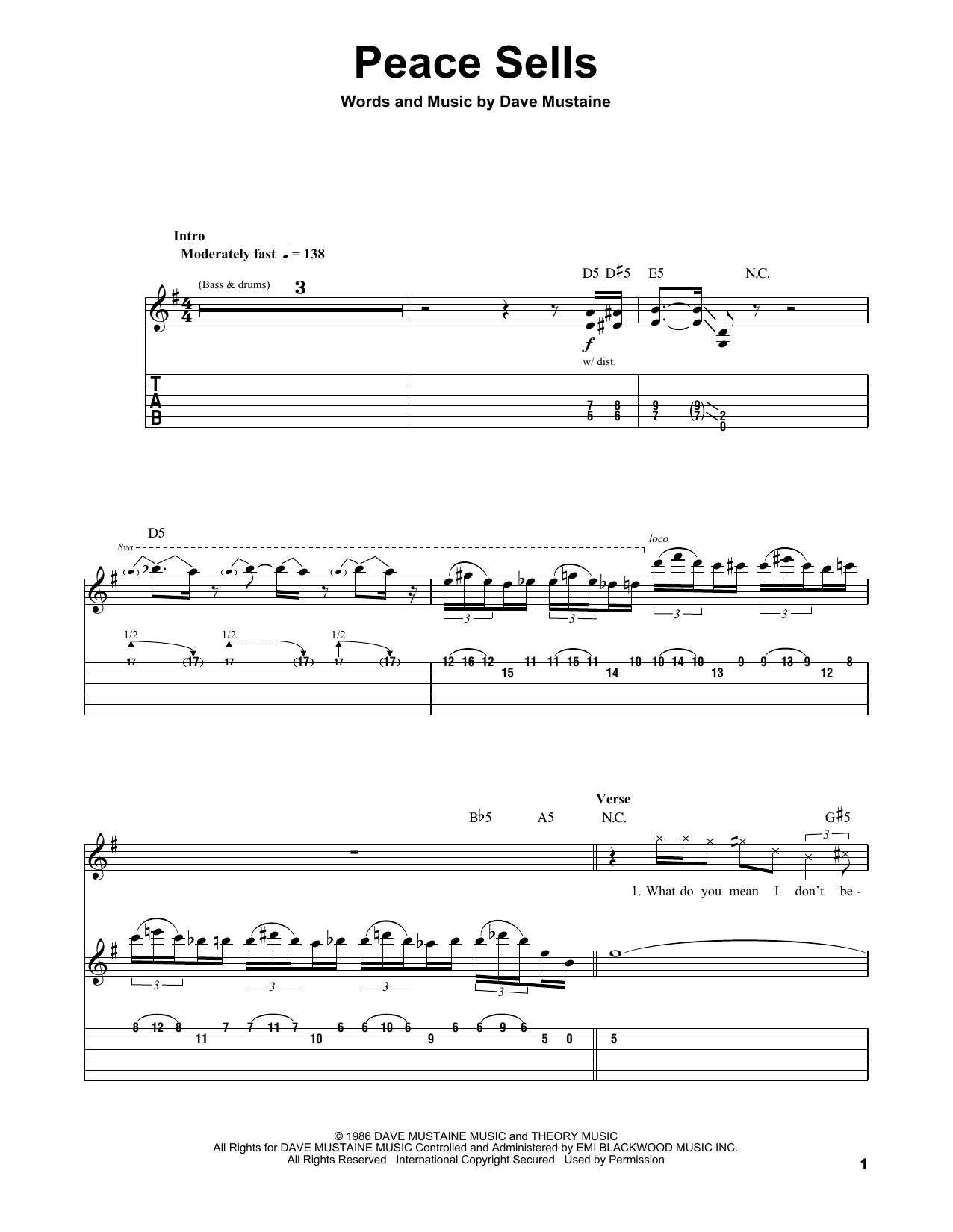 Produktgalerie: Seite 1 von 1 Peace Sells, Megadeth, Gitarre