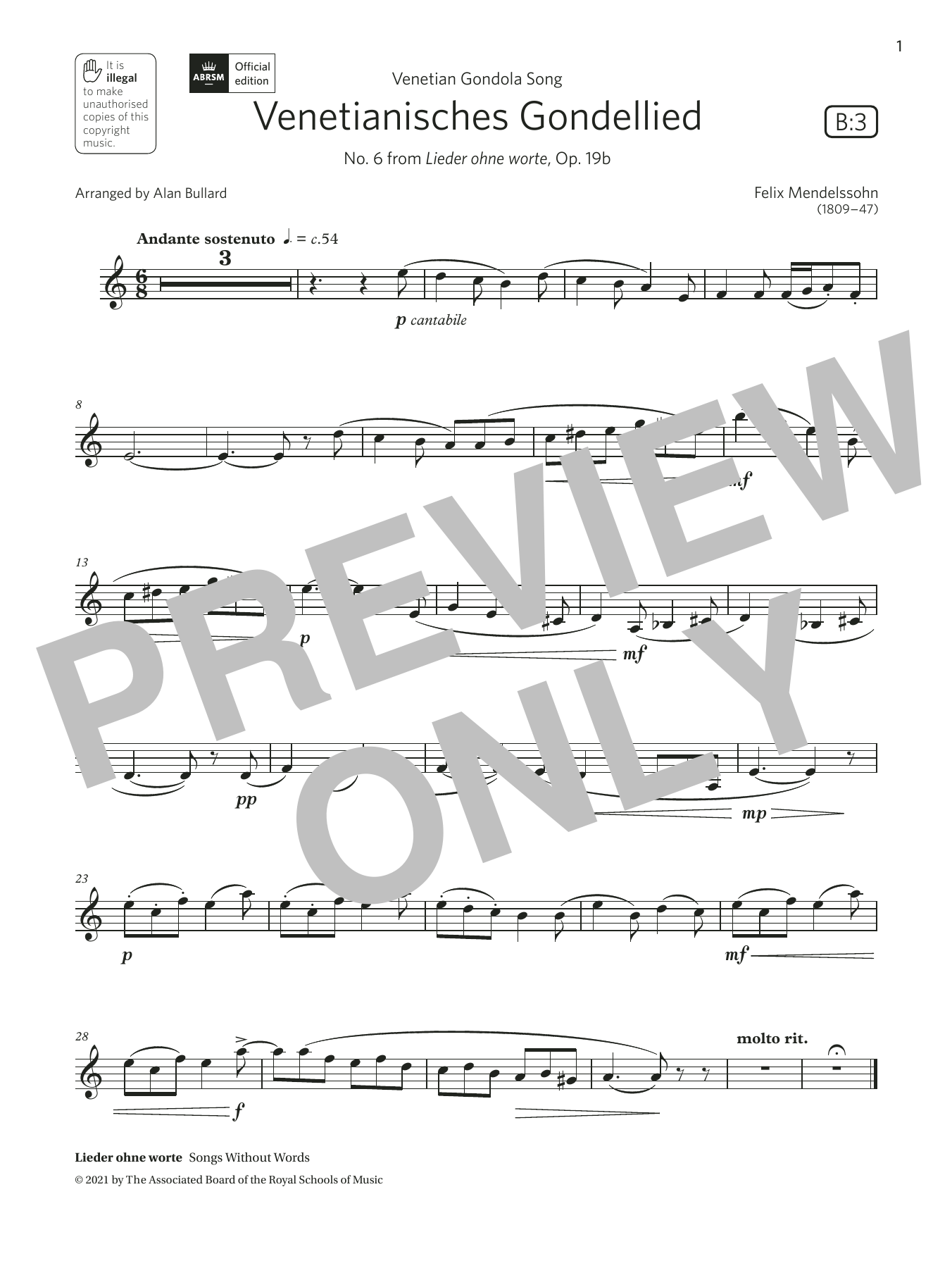 Product gallery: Page 1 of 1 Venetianisches Gondellied (Grade 3 List B3 from the ABRSM Clarinet syllabus from 2022), Felix Mendelssohn