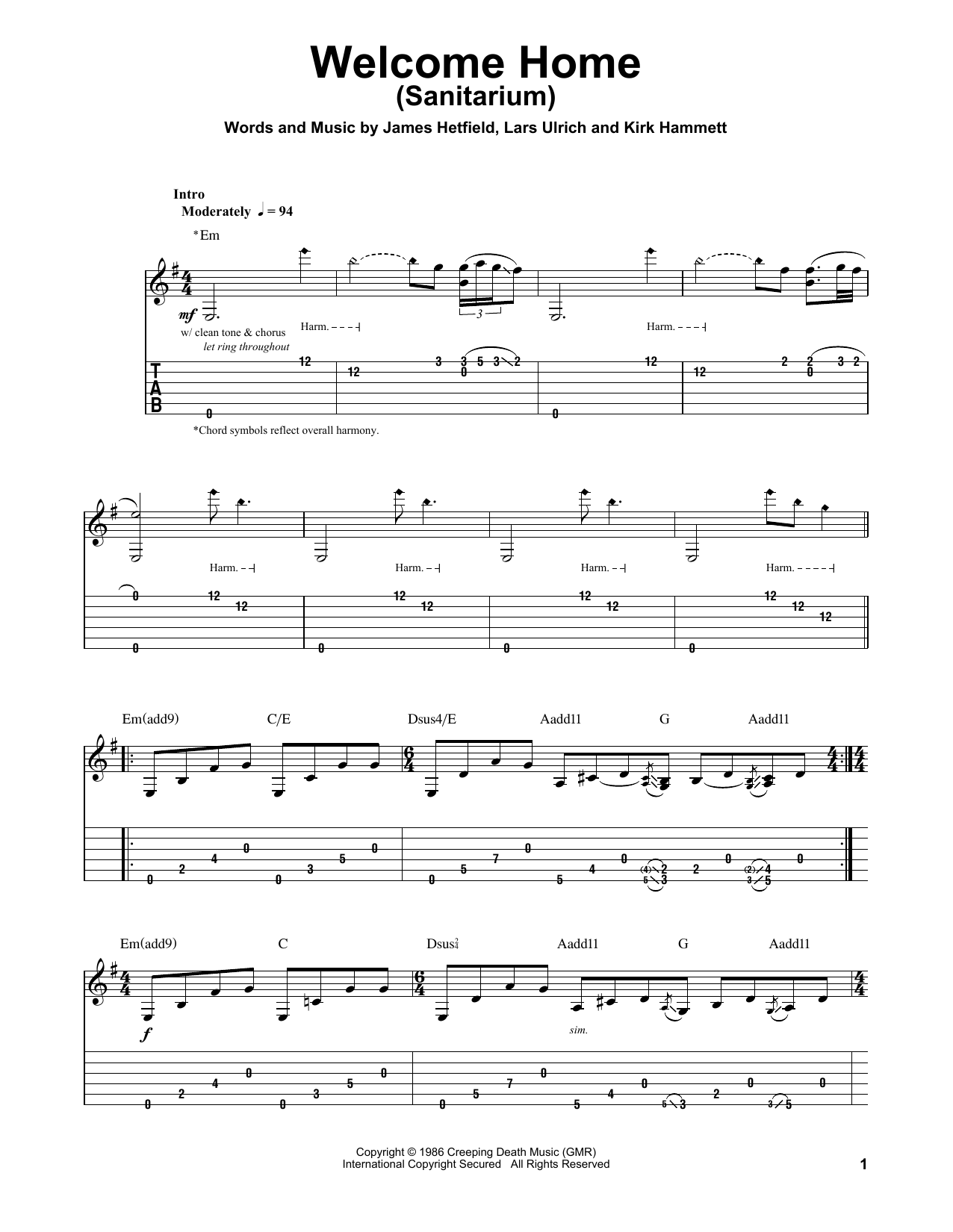 Produktgalerie: Seite 1 von 1 Welcome Home (Sanitarium), Metallica, Gitarre