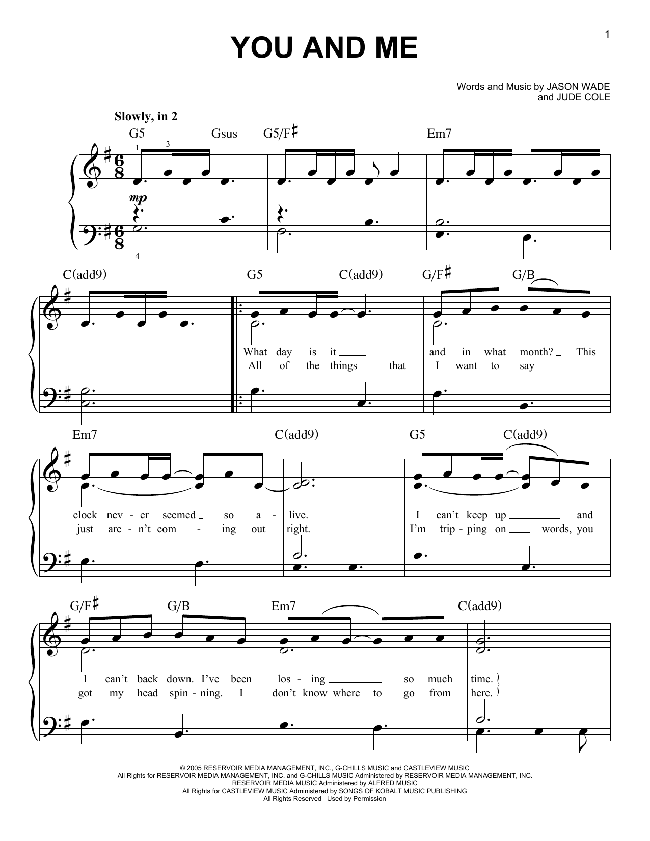 Produktgalerie: Seite 1 von 1 You And Me, Lifehouse, Klavier