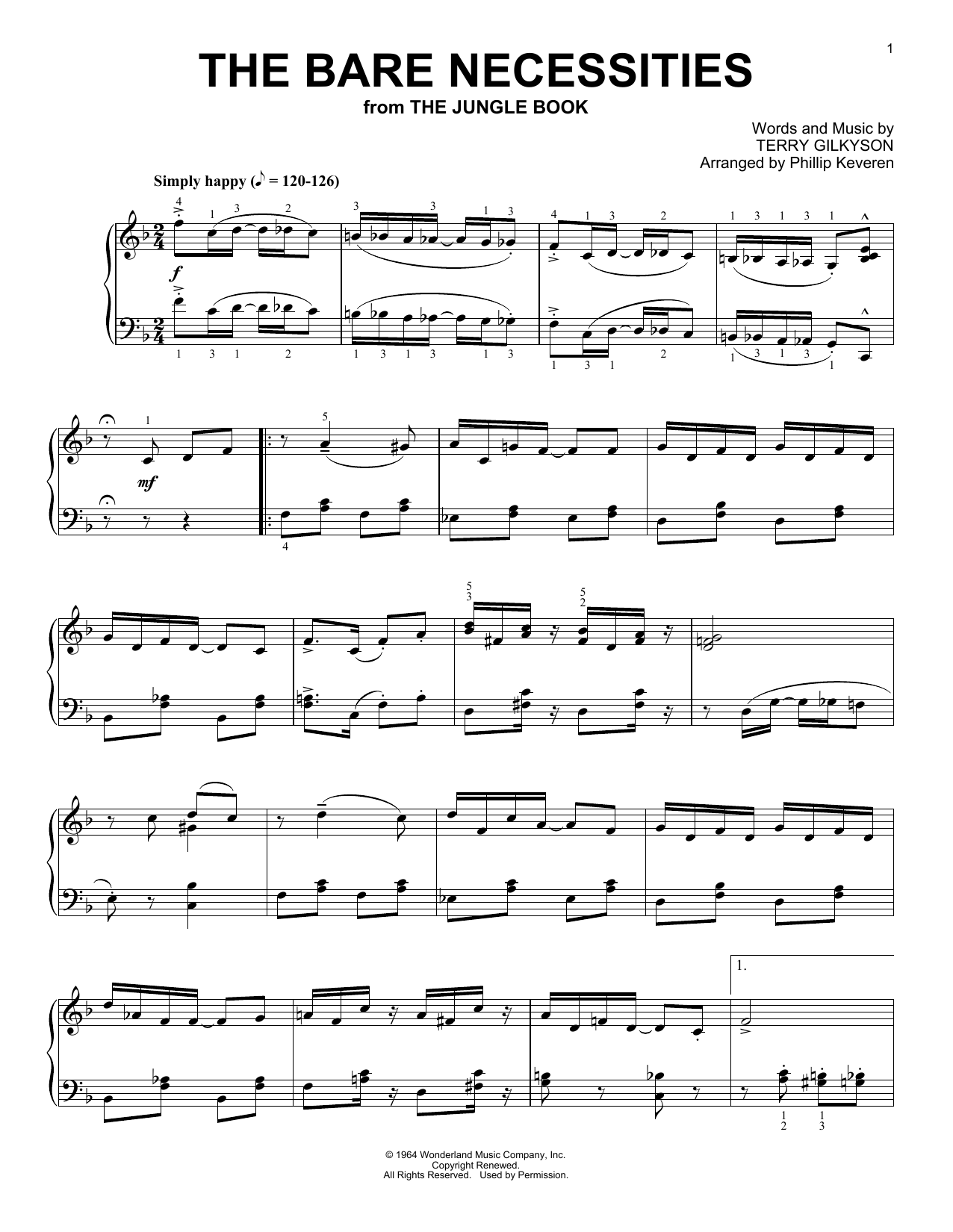 Product gallery: Page 1 of 1 The Bare Necessities [Ragtime version] (from The Jungle Book) (arr. Phillip Keveren), Terry Gilkyson