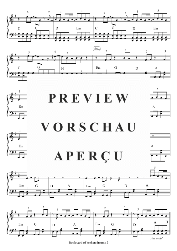 Product gallery: Page 3 of 5 Boulevard of broken dreams, Green Day, Piano Solo