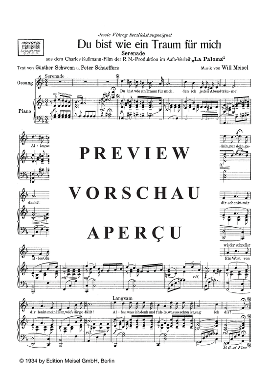 Produktgalerie: Seite 4 von 4 Du bist wie ein Traum für mich, 	, Klavier und Gesang
