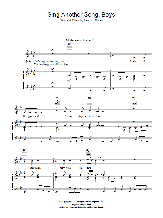Produktgalerie: Seite 1 von 1 Sing Another Song, Boys, Leonard Cohen, Gesang, Gitarre, Klavier