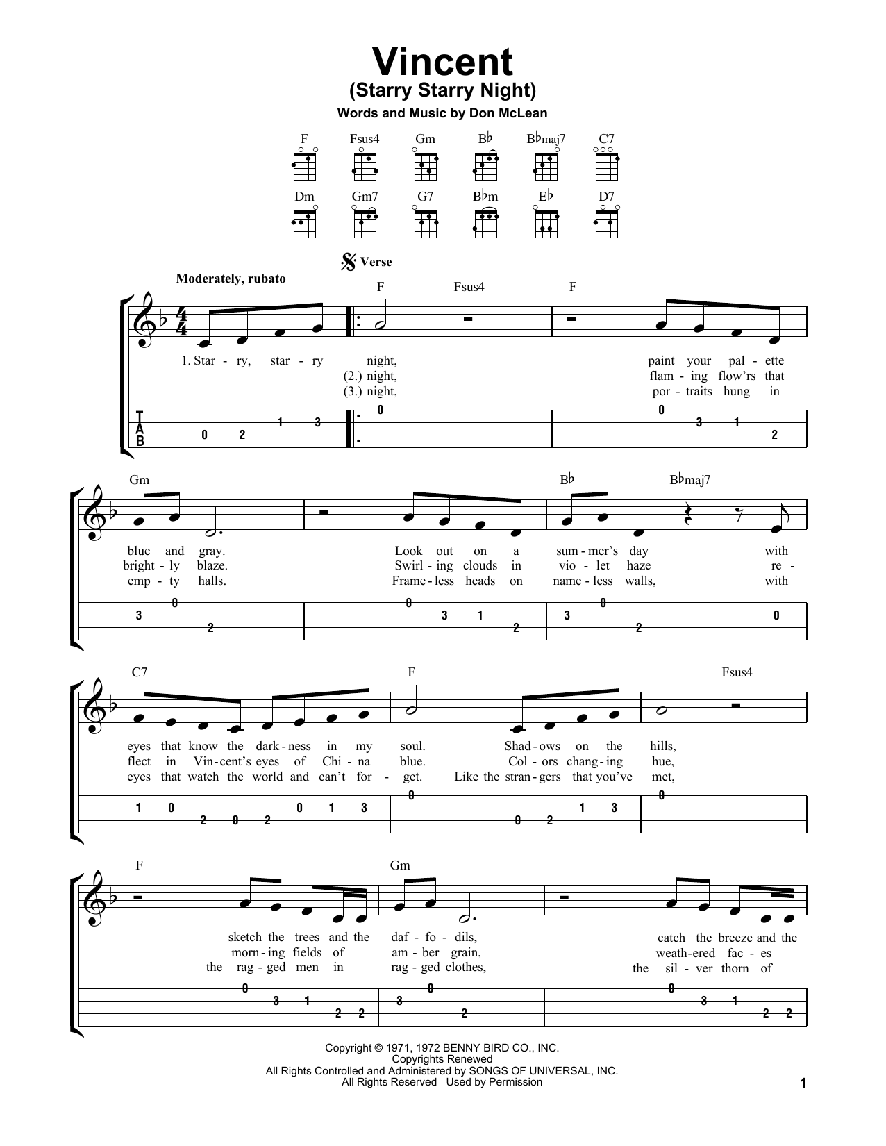Produktgalerie: Seite 1 von 1 Vincent (Starry Starry Night), Don McLean, Ukulele