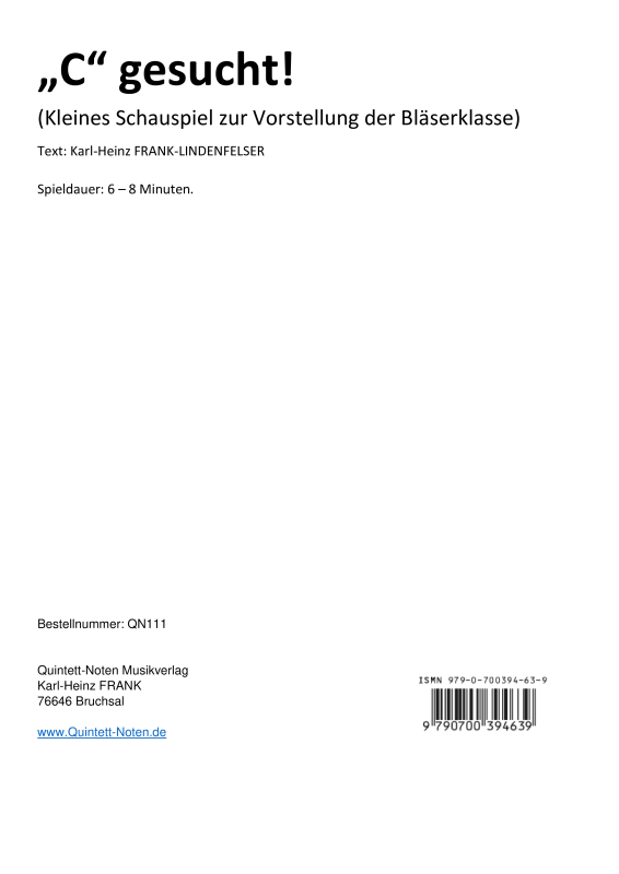 Product picture to: C gesucht - Vorstellung der BläserklasseKarl-Heinz Frank-Lindenfelser