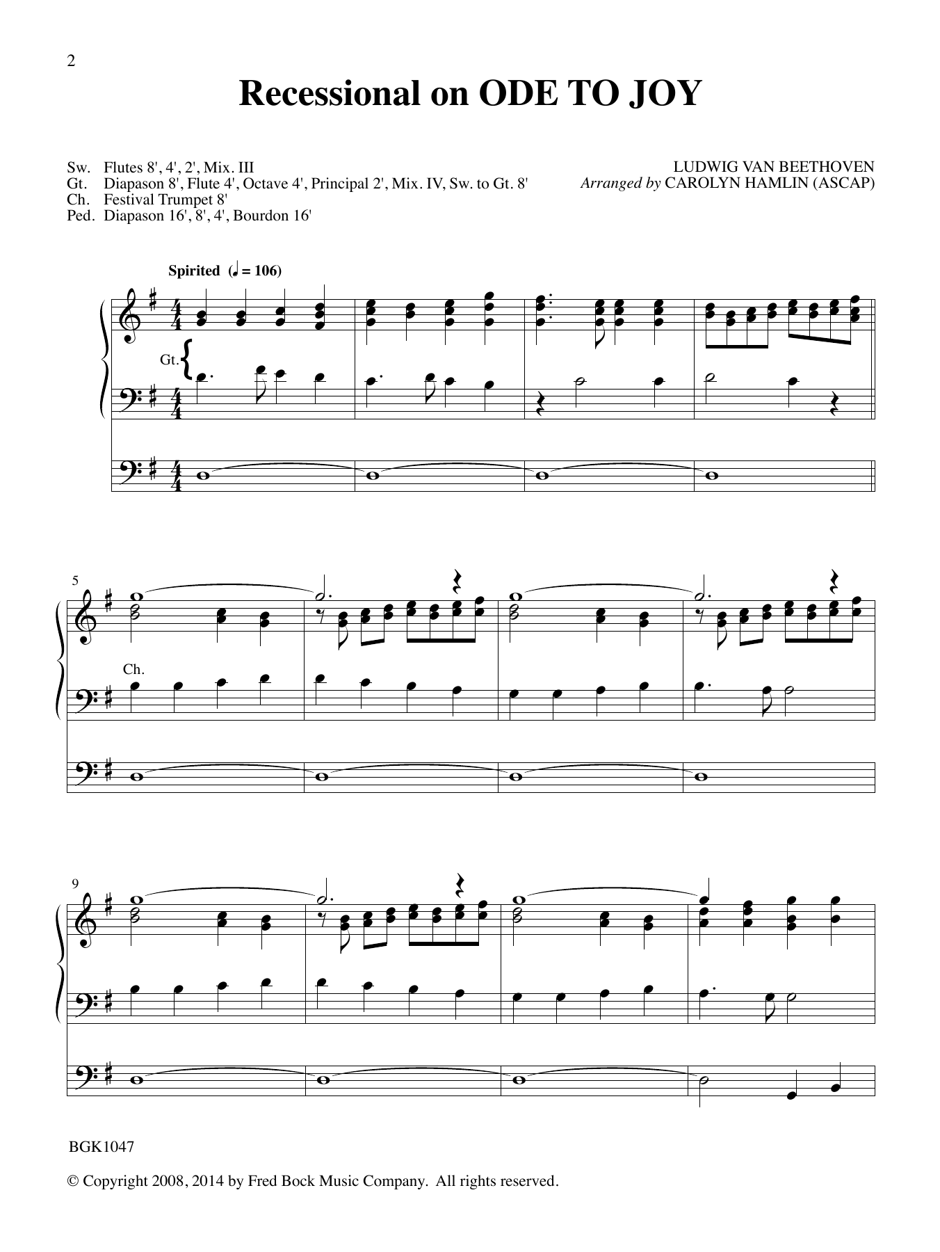 Product gallery: Page 1 of 1 Recessional On Ode To Joy (arr. Carolyn Hamlin), Ludwig van Beethoven
