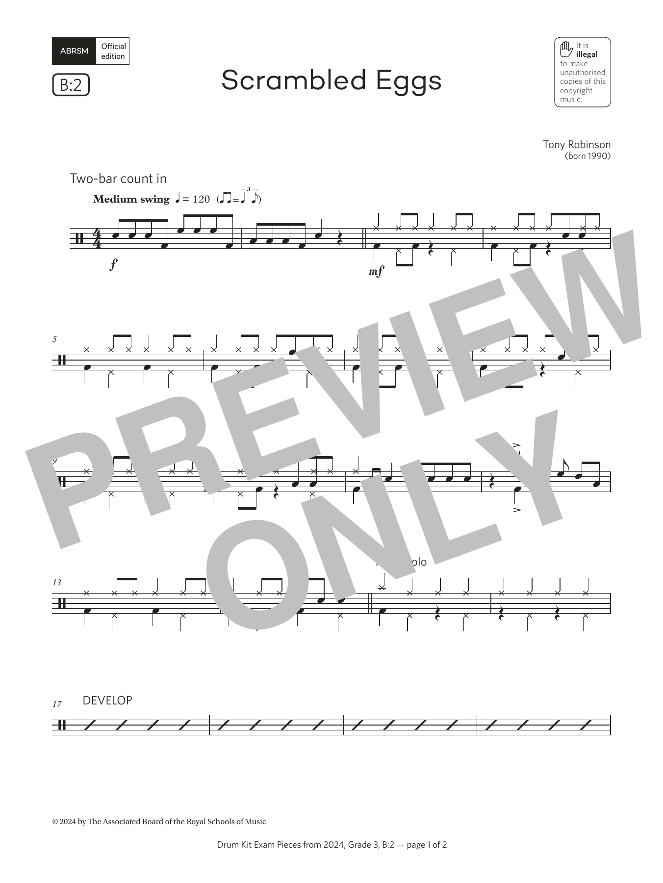 Product gallery: Page 1 of 1 Scrambled Eggs   (Grade 3, list B2, from the ABRSM Drum Kit Syllabus 2024), Tony Robinson