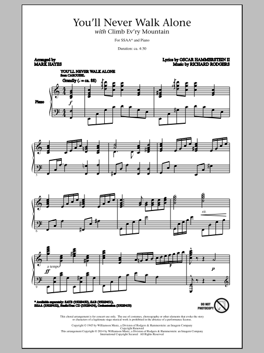 Product gallery: Page 1 of 1 You'll Never Walk Alone (with "Climb Ev'ry Mountain") (arr. Mark Hayes), Rodgers & Hammerstein