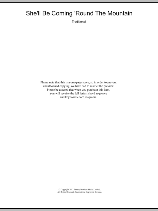 Product gallery: Page 1 of 1 She'll Be Comin' 'Round The Mountain, Traditional