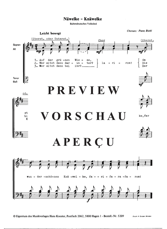 Product picture to: Näwelke – Knäwälke Baltendeutsches Volkslied (Satz: Franz Biebl)