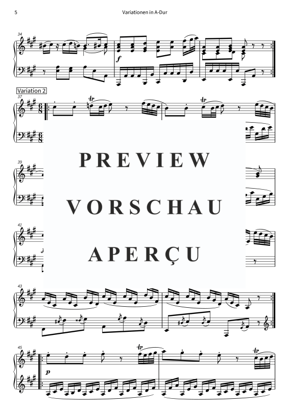 Produktgalerie: Seite 7 von 11 Variationen in A-Dur - Andante grazioso aus der Klaviersonate Nr. 11, KV 331, Wolfgang Amadeus Mozart, Klavier Solo