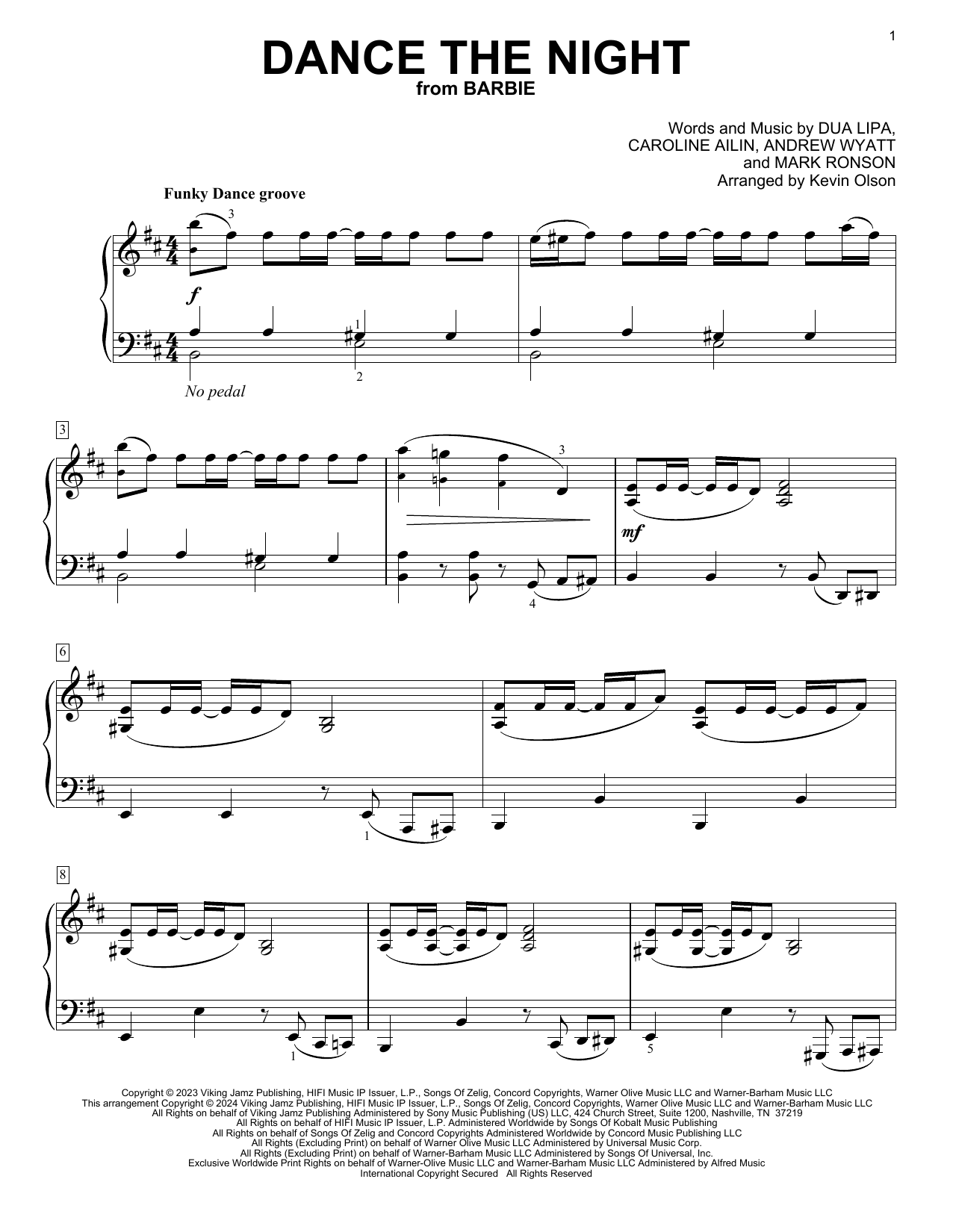 Produktgalerie: Seite 1 von 1 Dance The Night (from Barbie) (arr. Kevin Olson), Dua Lipa, Klavier