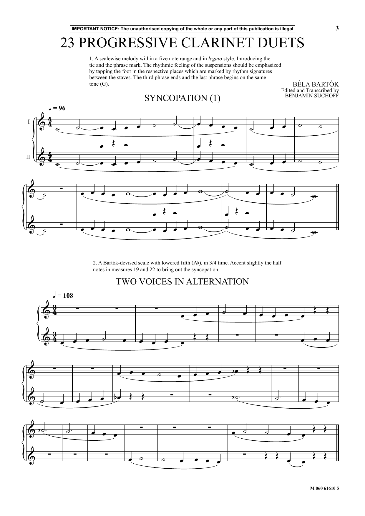 Product gallery: Page 1 of 1 23 Progressive Clarinet Duets (from Mikrokosmos), Benjamin Suchoff