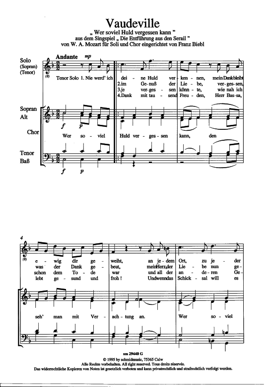 Product picture to: Vaudeville, Wer soviel Huld vergessen kann W. A. Mozart (bearb. Franz Biebl)