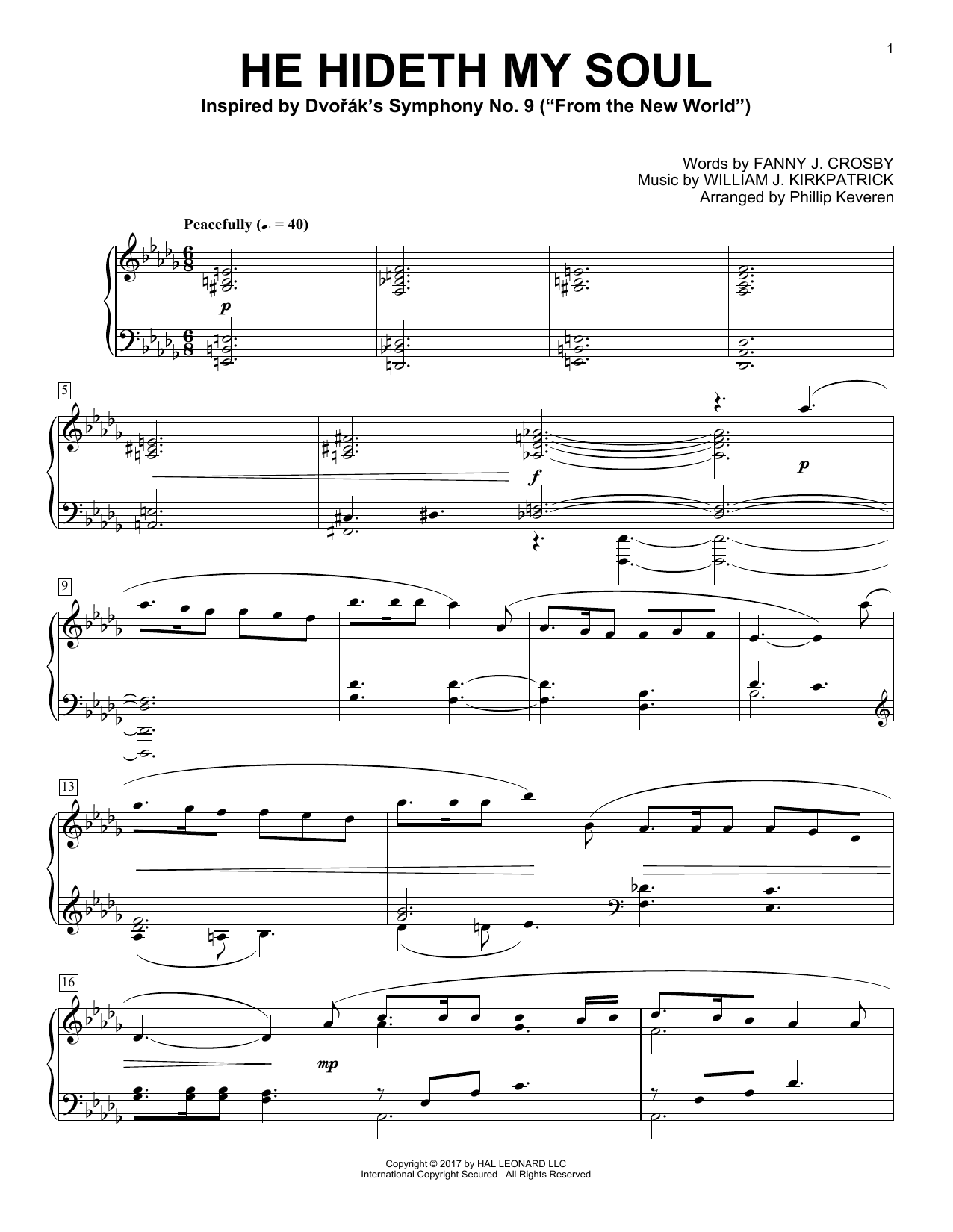 Product gallery: Page 1 of 1 He Hideth My Soul (arr. Phillip Keveren), Fanny J. Crosby