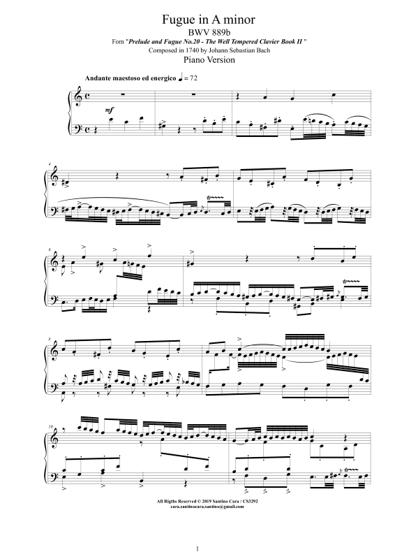 Produktbild zu: Fuge A-Moll BWV 889bJohann Sebastian Bach