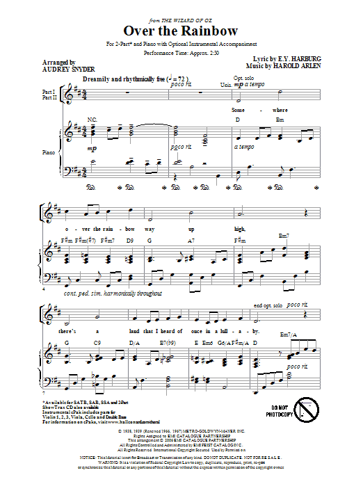Product gallery: Page 1 of 1 Over The Rainbow (arr. Audrey Snyder), Harold Arlen