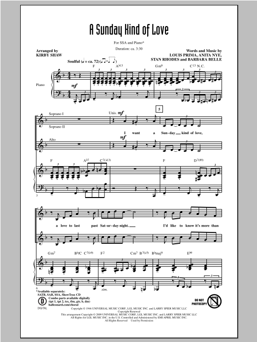Produktgalerie: Seite 1 von 1 A Sunday Kind Of Love, Kirby Shaw, Chor