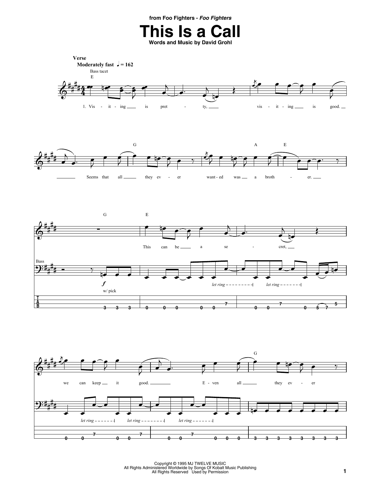 Produktgalerie: Seite 1 von 1 This Is A Call, Foo Fighters, E-Bass