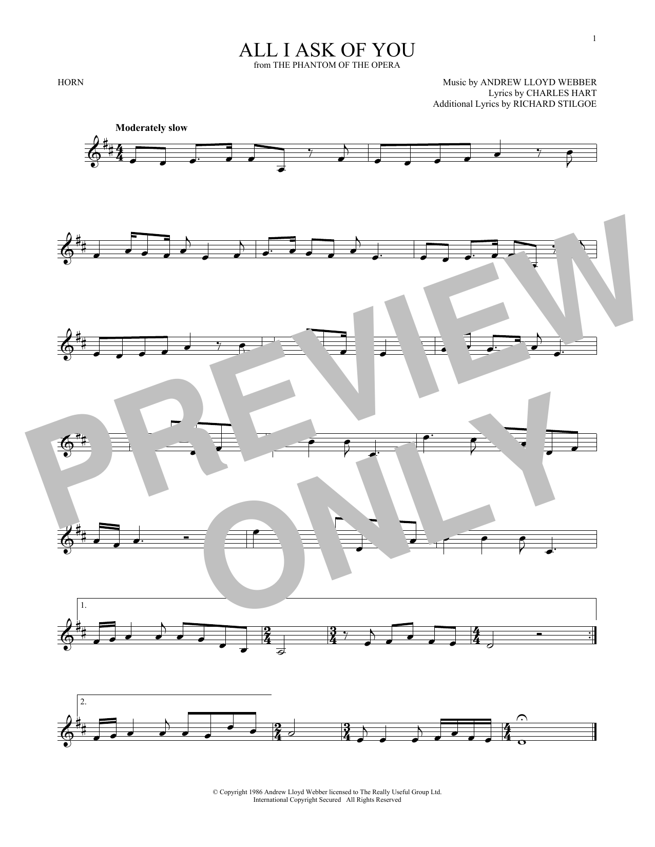 Produktgalerie: Seite 1 von 1 All I Ask Of You (from The Phantom Of The Opera), Andrew Lloyd Webber, Horn