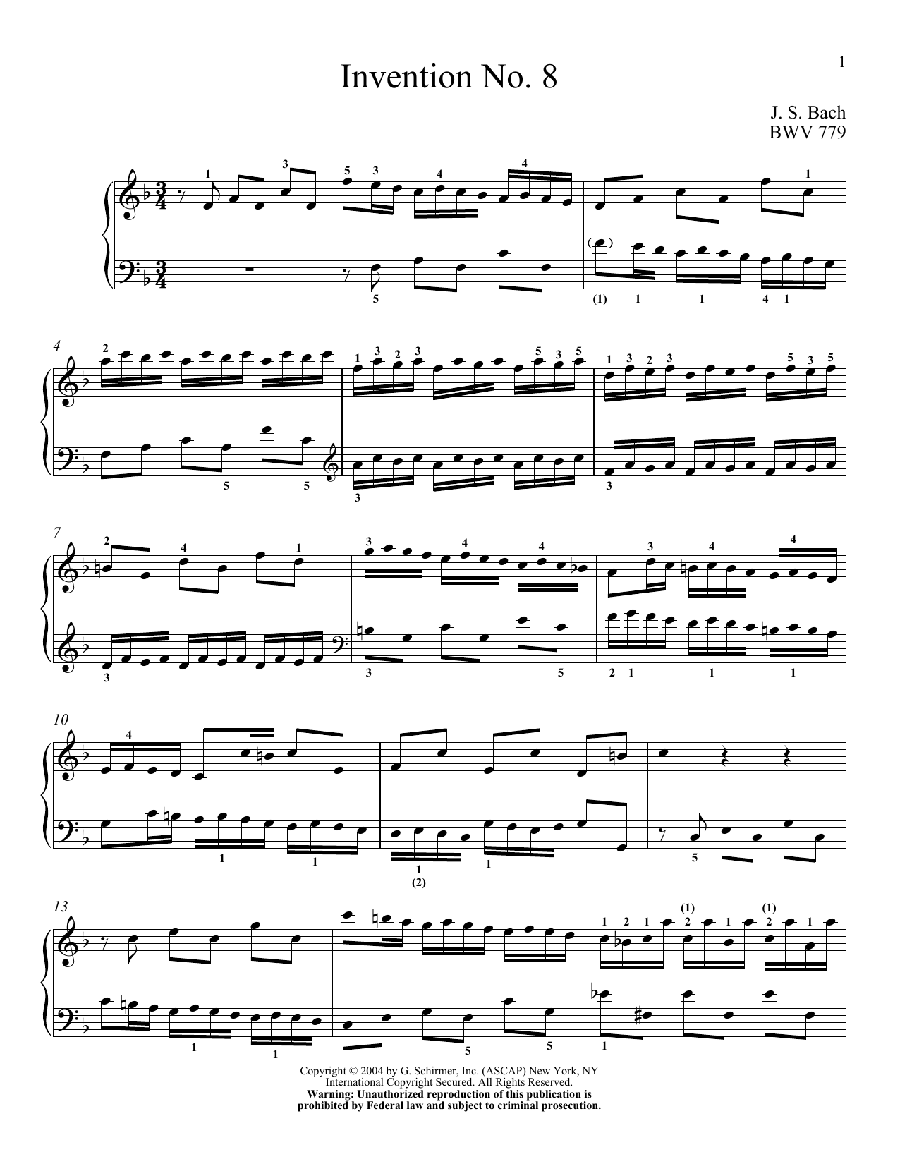 Produktgalerie: Seite 1 von 1 Two-Part Invention In F Major, Johann Sebastian Bach, Klavier