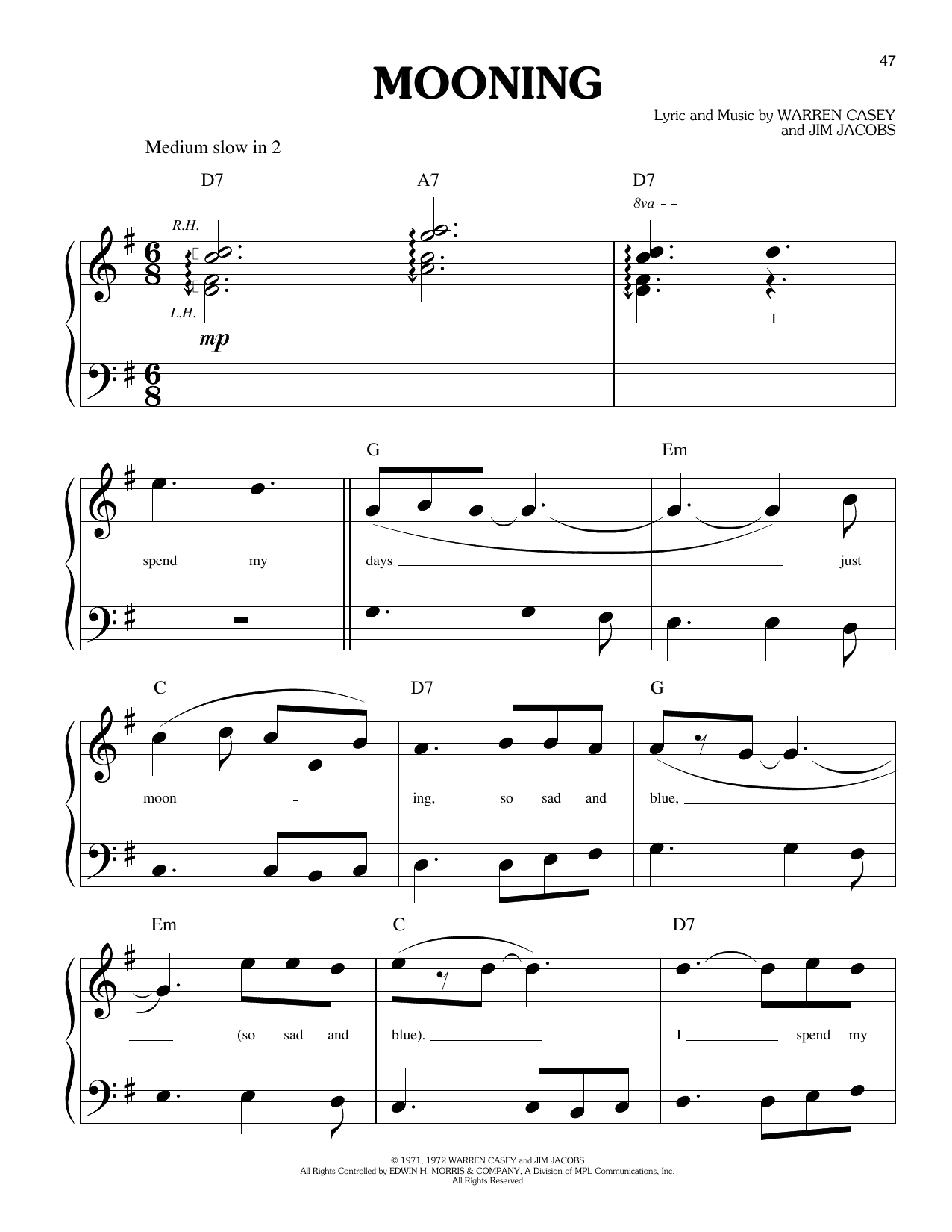 Produktgalerie: Seite 1 von 1 Mooning (from Grease), Warren Casey & Jim Jacobs, Klavier