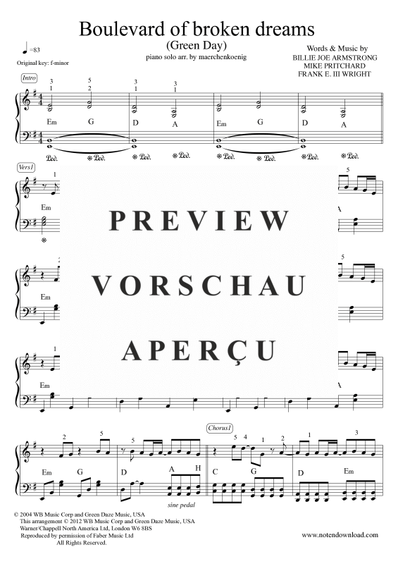 Product gallery: Page 2 of 5 Boulevard of broken dreams, Green Day, Piano Solo