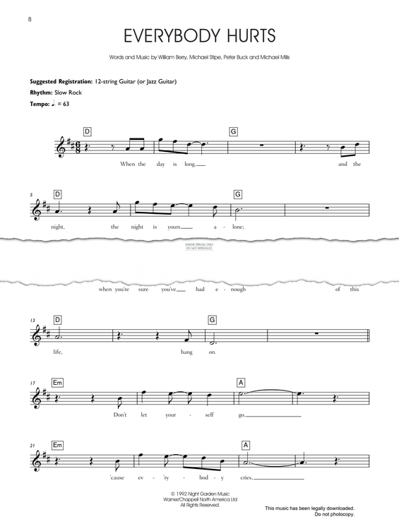 Produktgalerie: Seite 1 von 1 Everybody Hurts, R.E.M., Gesang, Gitarre, Keyboard